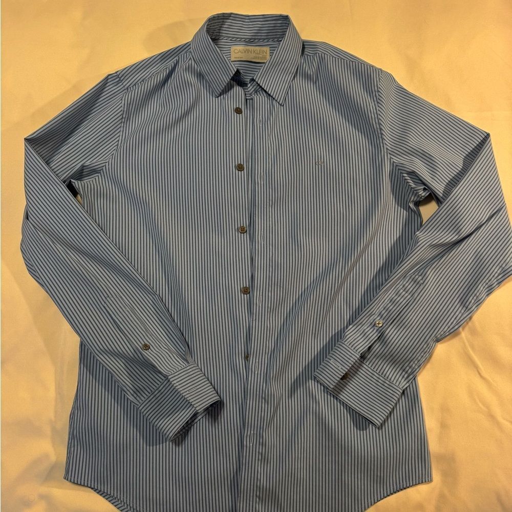 Calvin Klein Navy and Light Blue Striped Dress Shirt